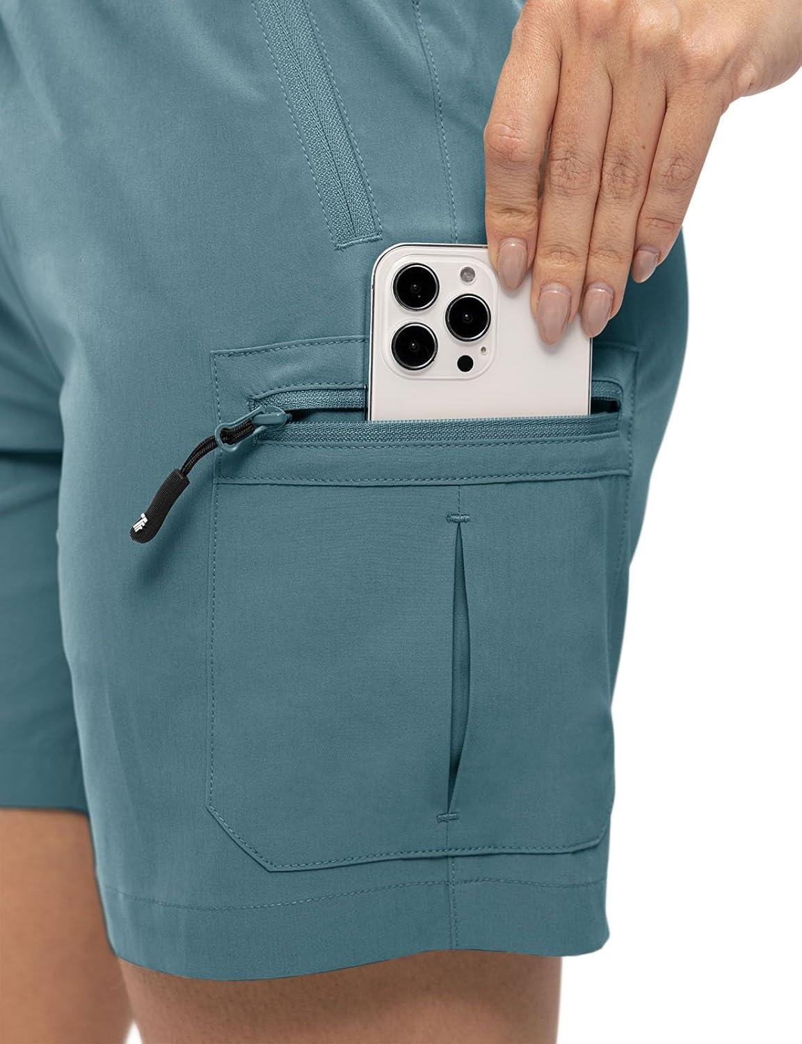imageTBMPOY Womens Hiking Cargo Shorts Lightweight Quick Dry Athletic Summer Shorts Golf Travel Camping with Zipper PocketsGrey Blue