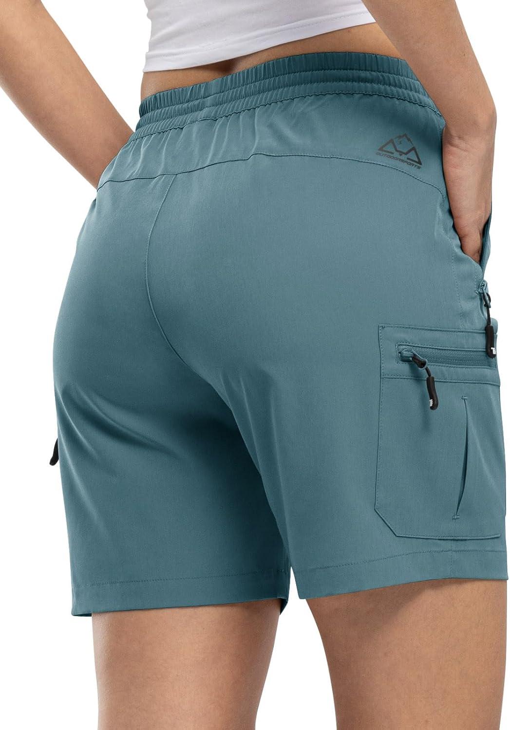 imageTBMPOY Womens Hiking Cargo Shorts Lightweight Quick Dry Athletic Summer Shorts Golf Travel Camping with Zipper PocketsGrey Blue