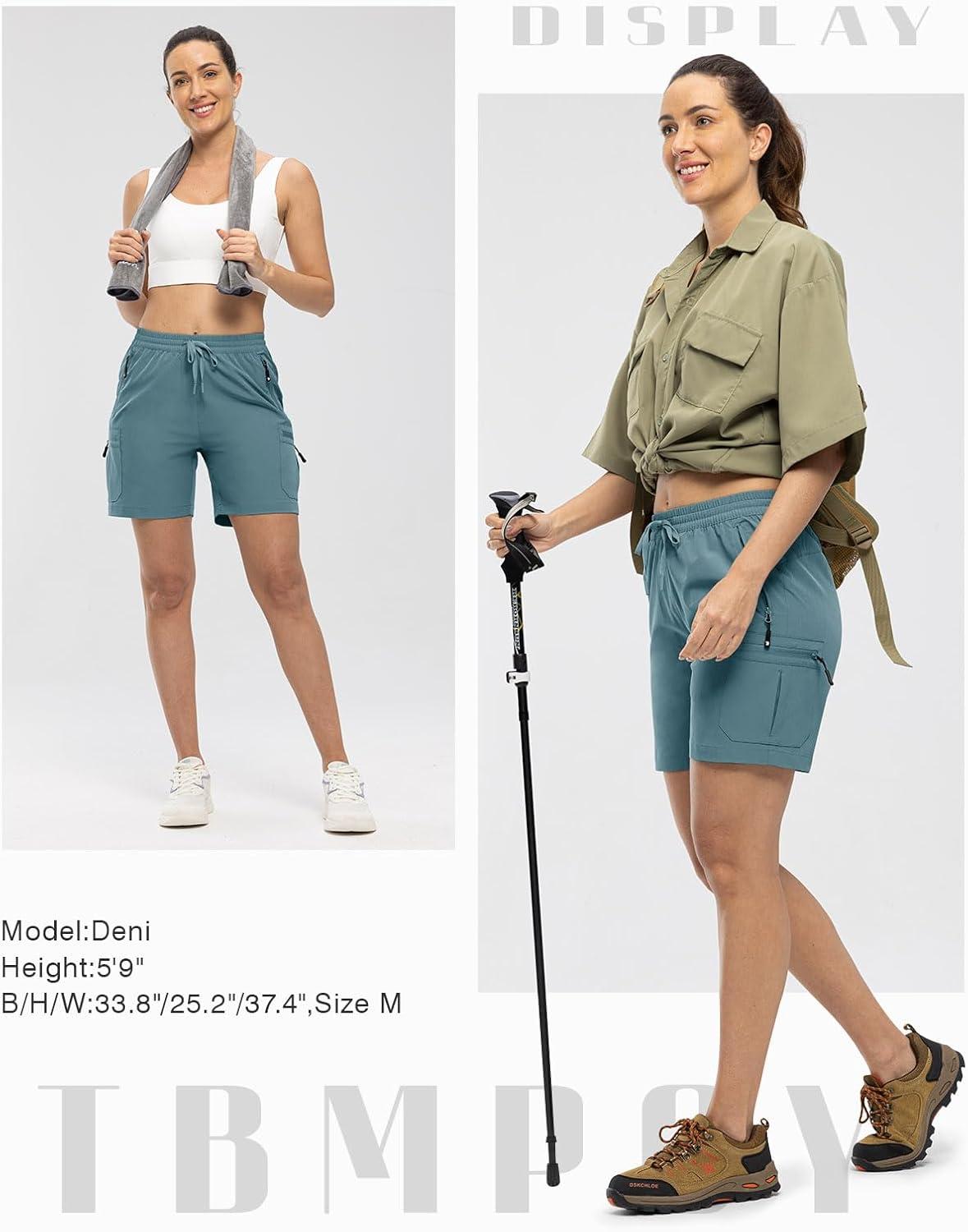 imageTBMPOY Womens Hiking Cargo Shorts Lightweight Quick Dry Athletic Summer Shorts Golf Travel Camping with Zipper PocketsGrey Blue