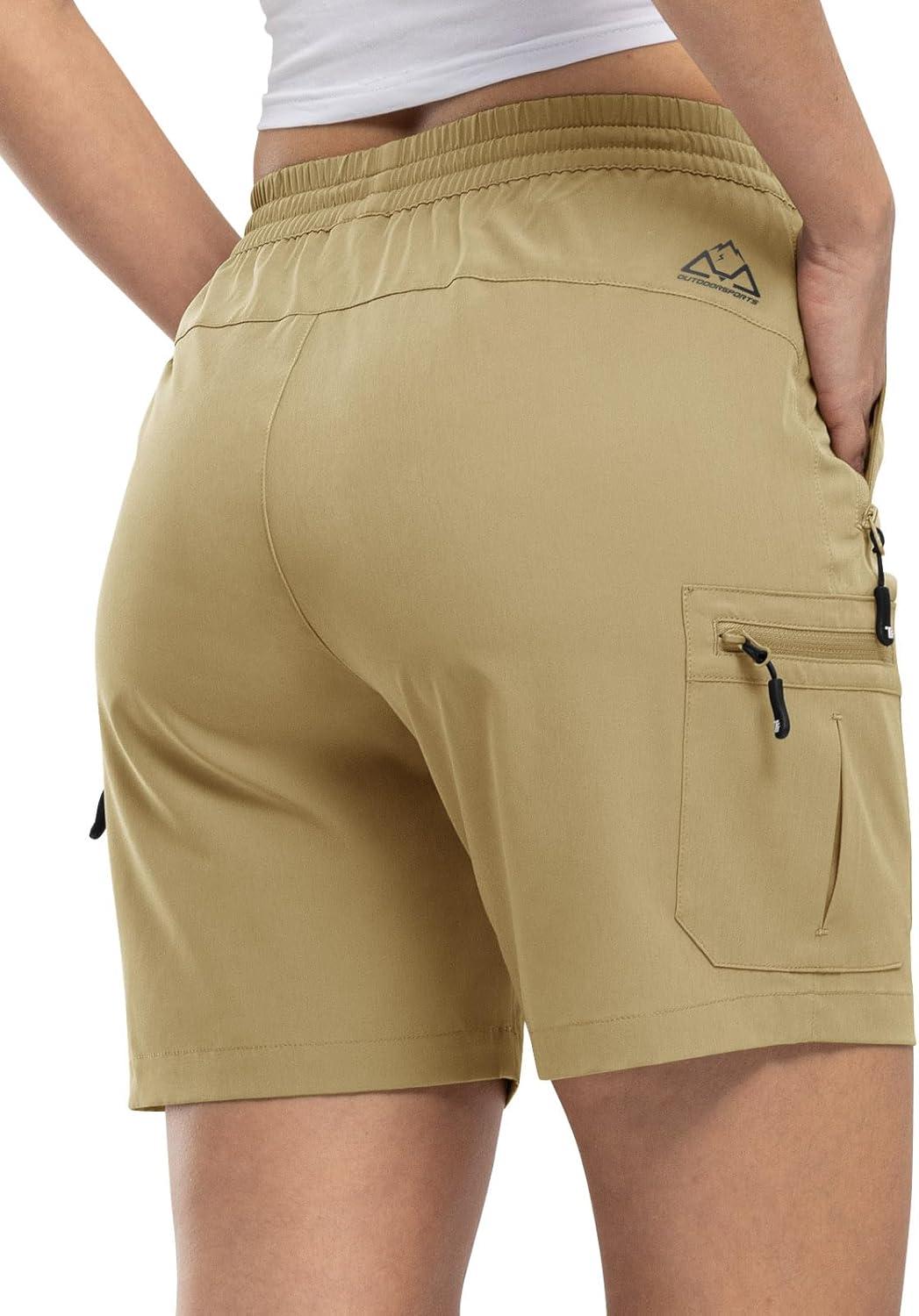 imageTBMPOY Womens Hiking Cargo Shorts Lightweight Quick Dry Athletic Summer Shorts Golf Travel Camping with Zipper PocketsKhaki