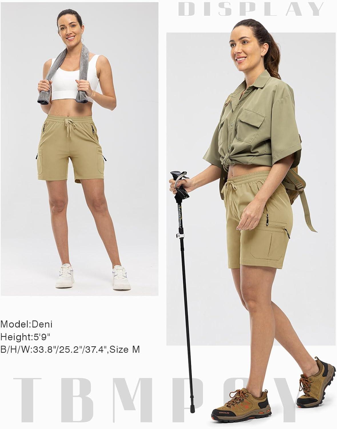 imageTBMPOY Womens Hiking Cargo Shorts Lightweight Quick Dry Athletic Summer Shorts Golf Travel Camping with Zipper PocketsKhaki