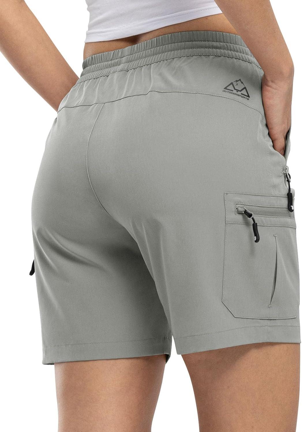imageTBMPOY Womens Hiking Cargo Shorts Lightweight Quick Dry Athletic Summer Shorts Golf Travel Camping with Zipper PocketsLight Grey
