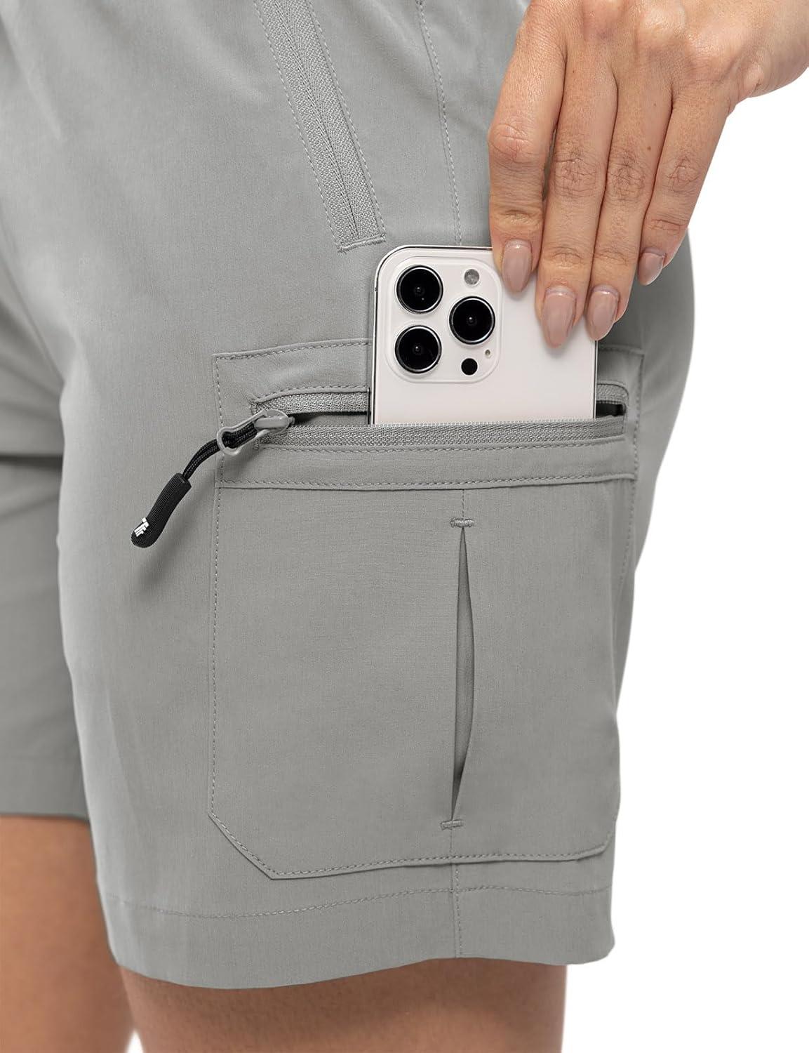 imageTBMPOY Womens Hiking Cargo Shorts Lightweight Quick Dry Athletic Summer Shorts Golf Travel Camping with Zipper PocketsLight Grey