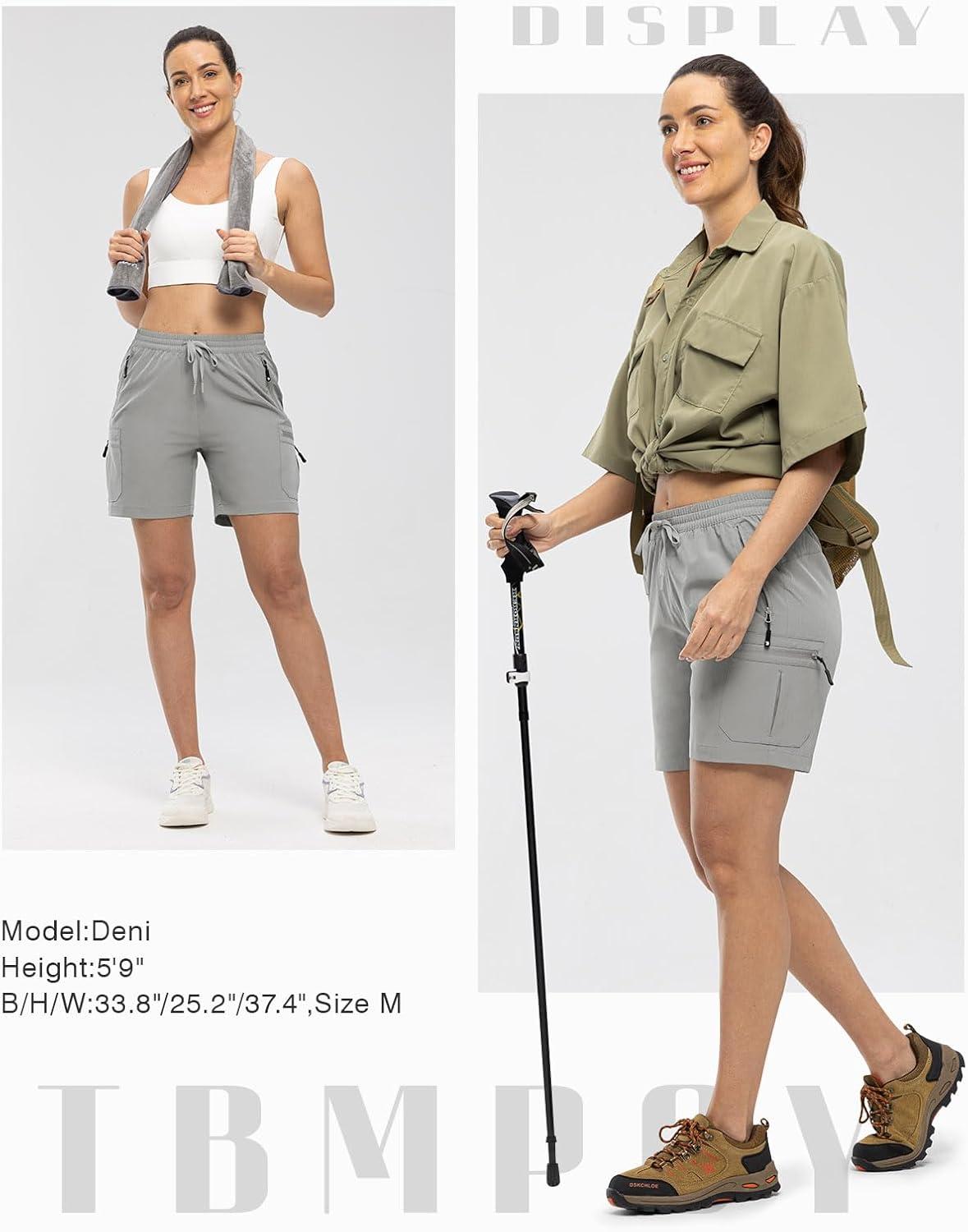 imageTBMPOY Womens Hiking Cargo Shorts Lightweight Quick Dry Athletic Summer Shorts Golf Travel Camping with Zipper PocketsLight Grey