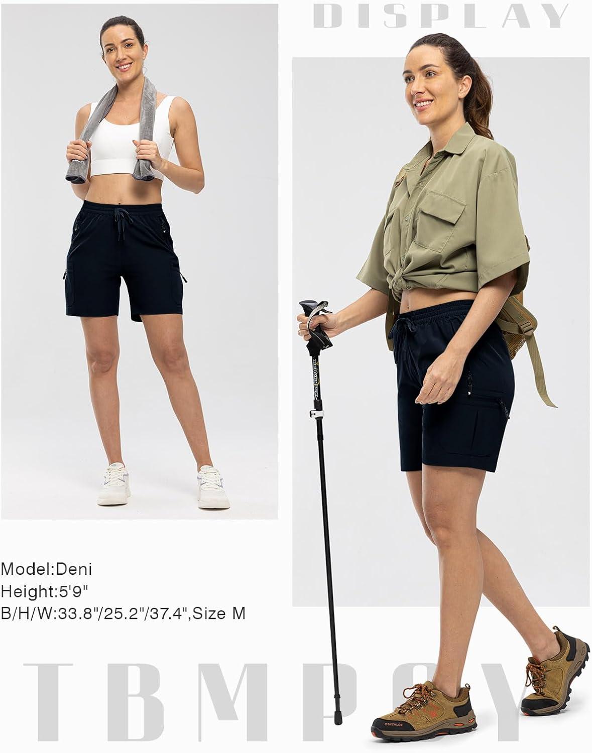 imageTBMPOY Womens Hiking Cargo Shorts Lightweight Quick Dry Athletic Summer Shorts Golf Travel Camping with Zipper PocketsNavy Blue