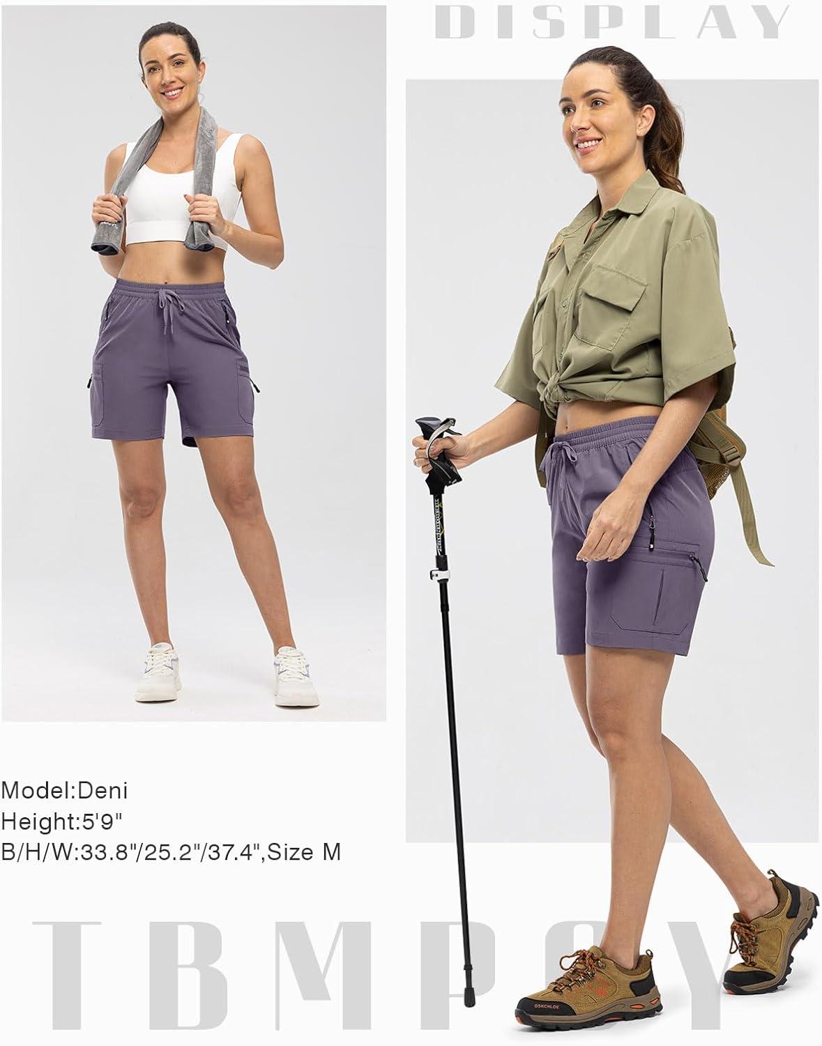imageTBMPOY Womens Hiking Cargo Shorts Lightweight Quick Dry Athletic Summer Shorts Golf Travel Camping with Zipper PocketsPurple