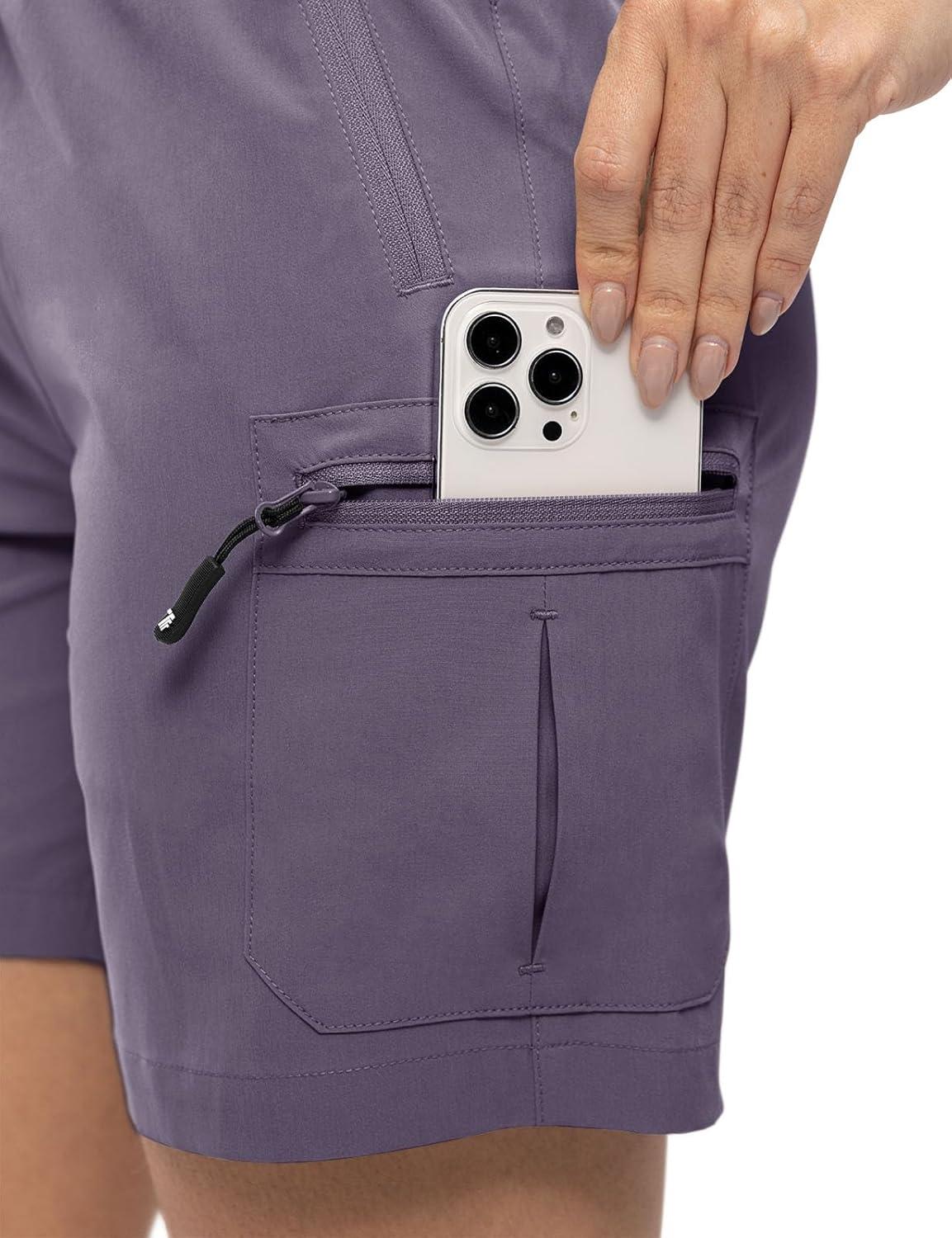 imageTBMPOY Womens Hiking Cargo Shorts Lightweight Quick Dry Athletic Summer Shorts Golf Travel Camping with Zipper PocketsPurple