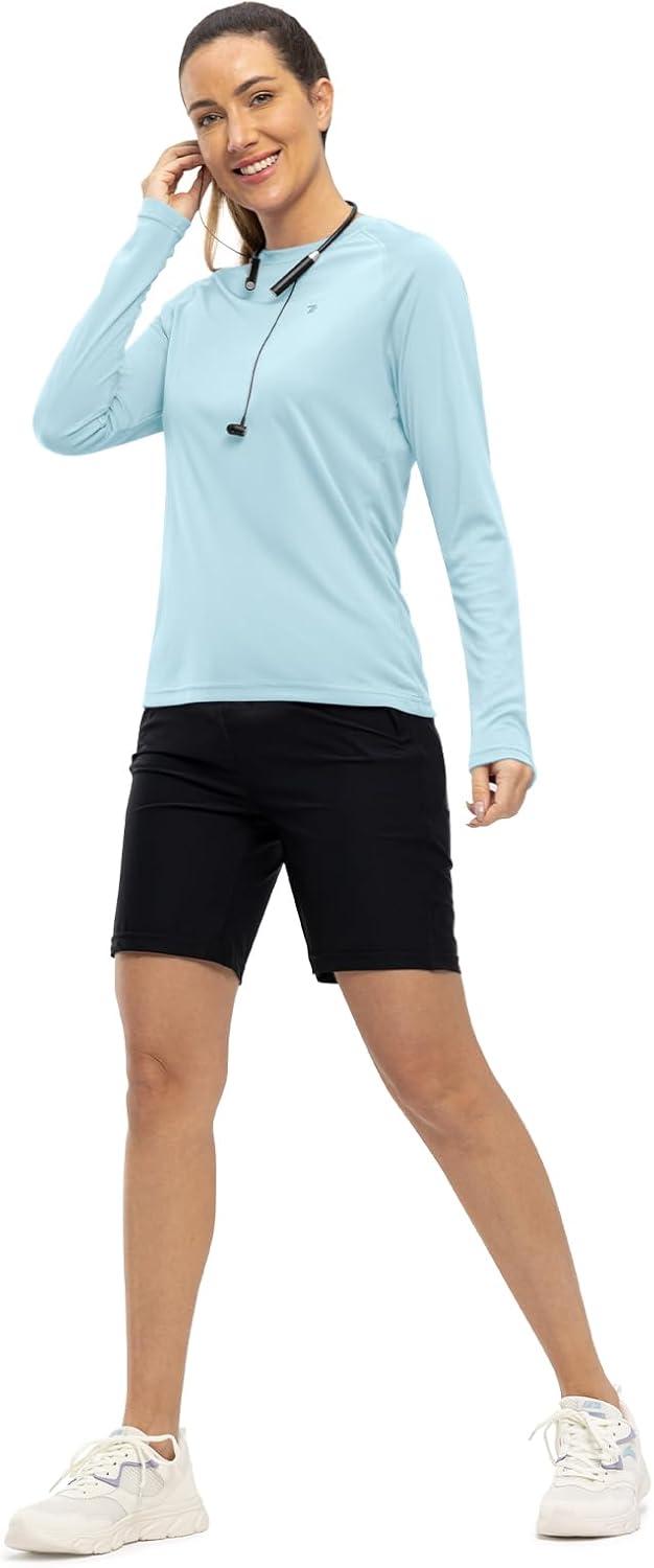 imageTBMPOY Womens UPF 50 Long Sleeve Quick Dry Zipper Sun Protection ShirtsLight Blue2
