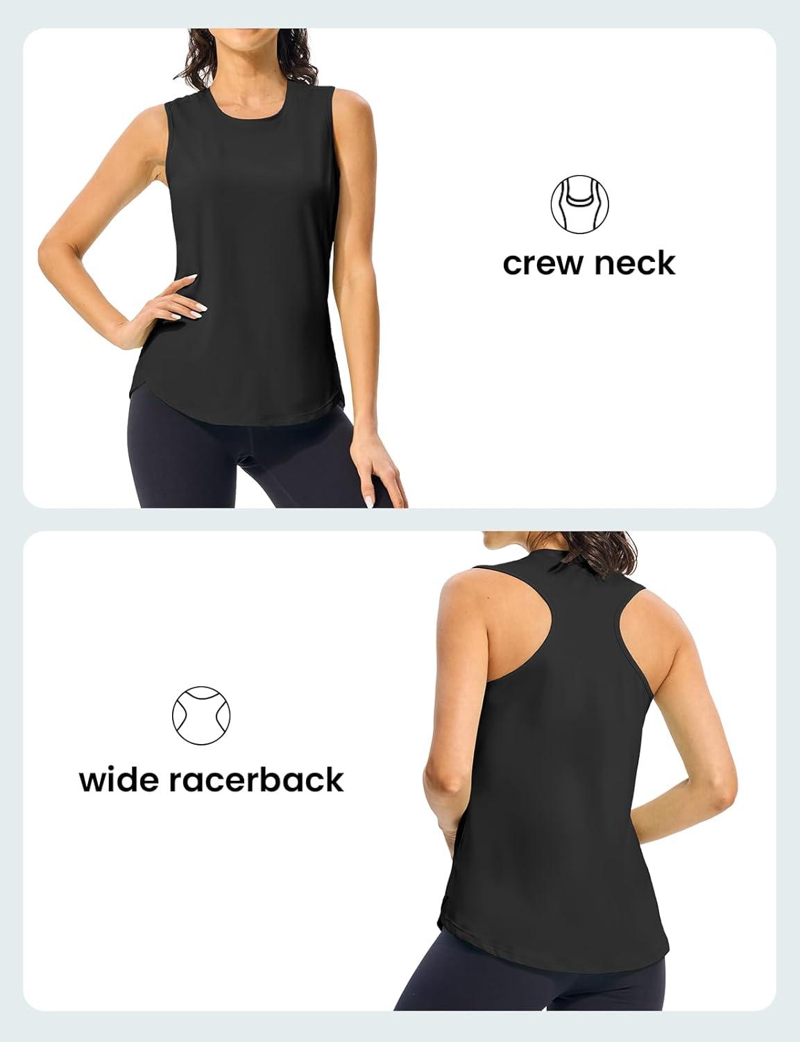 imageTBMPOY Womens Workout Tank Tops High Crew Neck Racerback Lightweight Muscle Dry Fit Tennis Sleeveless Athletic Running YogaBlack