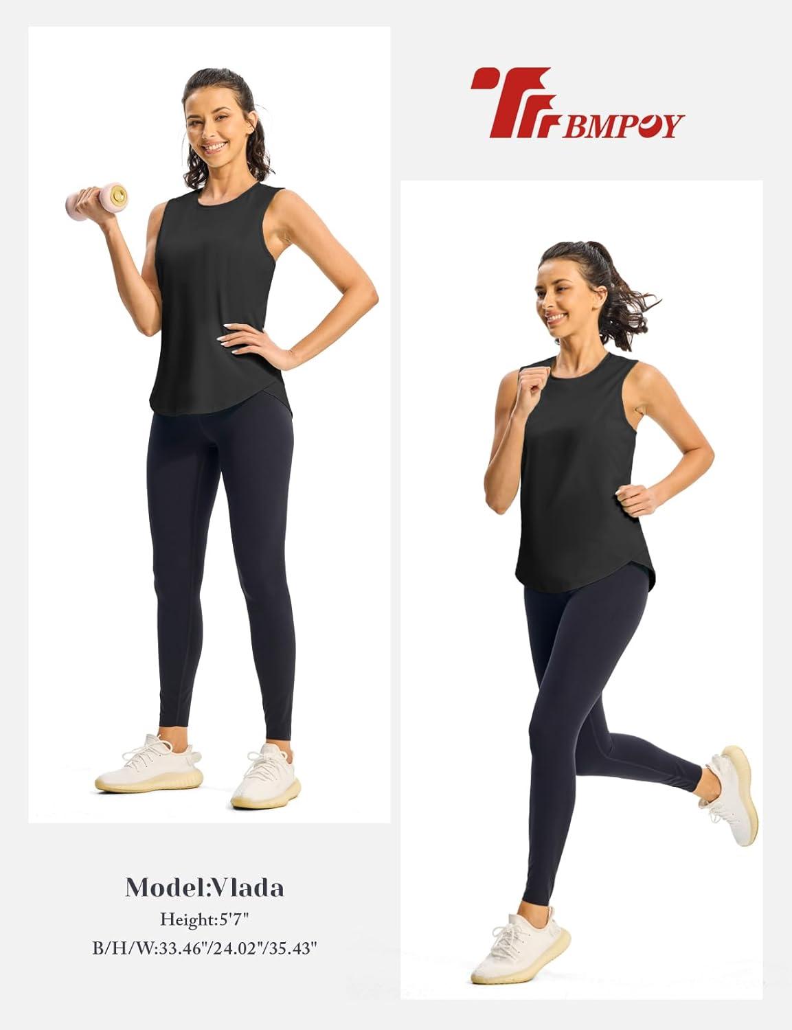 imageTBMPOY Womens Workout Tank Tops High Crew Neck Racerback Lightweight Muscle Dry Fit Tennis Sleeveless Athletic Running YogaBlack