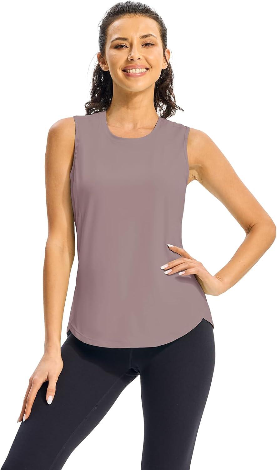 imageTBMPOY Womens Workout Tank Tops High Crew Neck Racerback Lightweight Muscle Dry Fit Tennis Sleeveless Athletic Running YogaDark Purple