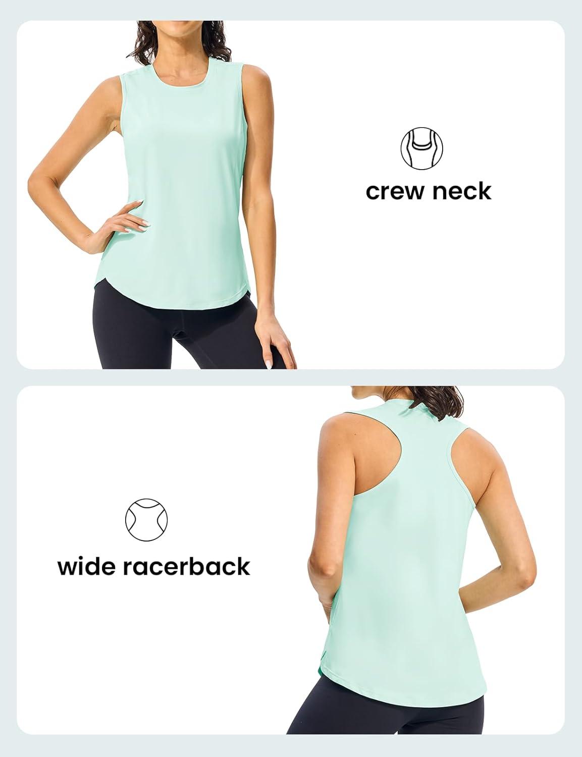 imageTBMPOY Womens Workout Tank Tops High Crew Neck Racerback Lightweight Muscle Dry Fit Tennis Sleeveless Athletic Running YogaLight Blue