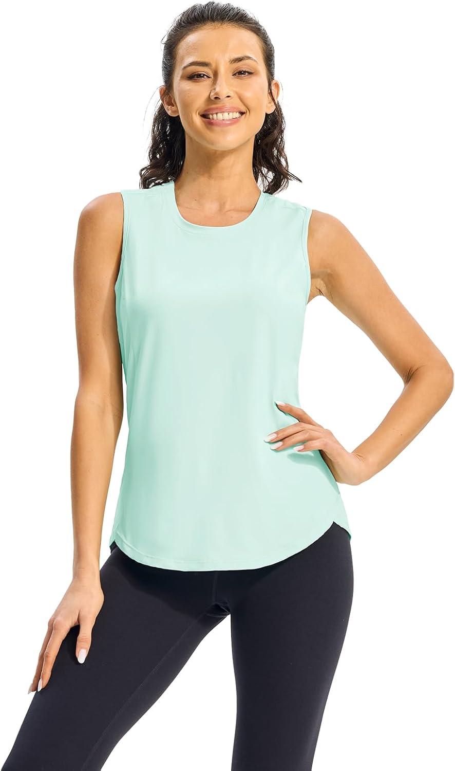 imageTBMPOY Womens Workout Tank Tops High Crew Neck Racerback Lightweight Muscle Dry Fit Tennis Sleeveless Athletic Running YogaLight Blue