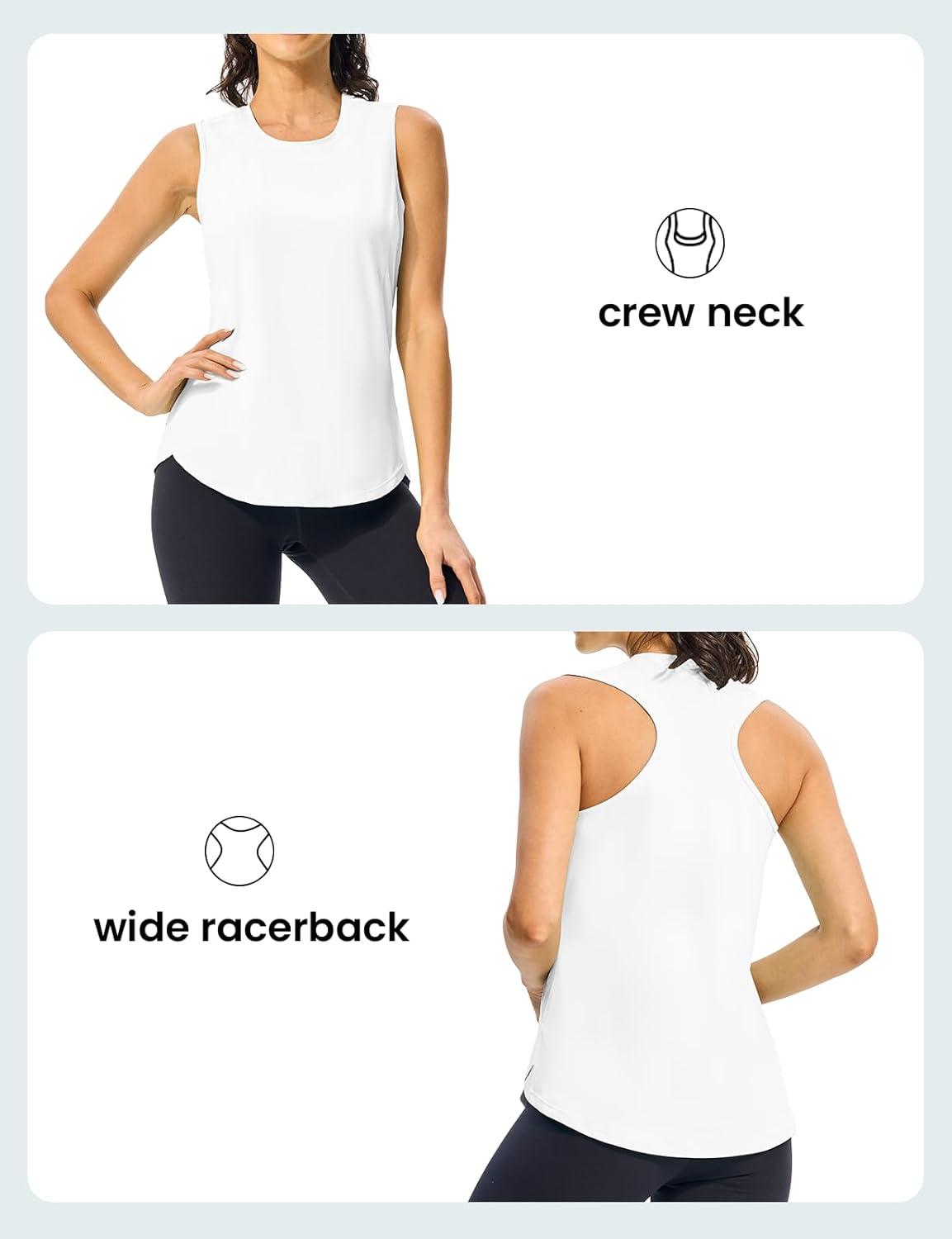 imageTBMPOY Womens Workout Tank Tops High Crew Neck Racerback Lightweight Muscle Dry Fit Tennis Sleeveless Athletic Running YogaWhite