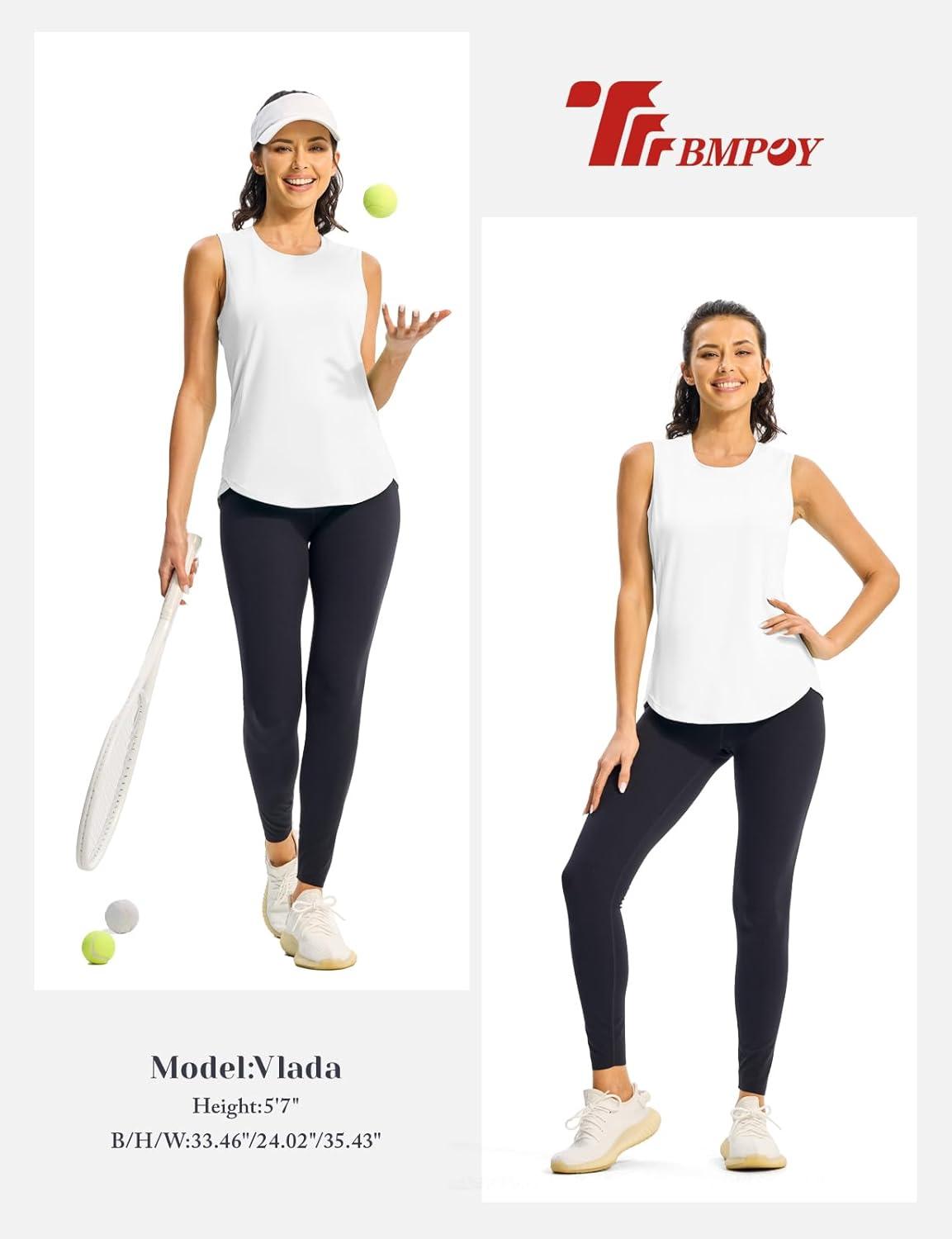 imageTBMPOY Womens Workout Tank Tops High Crew Neck Racerback Lightweight Muscle Dry Fit Tennis Sleeveless Athletic Running YogaWhite
