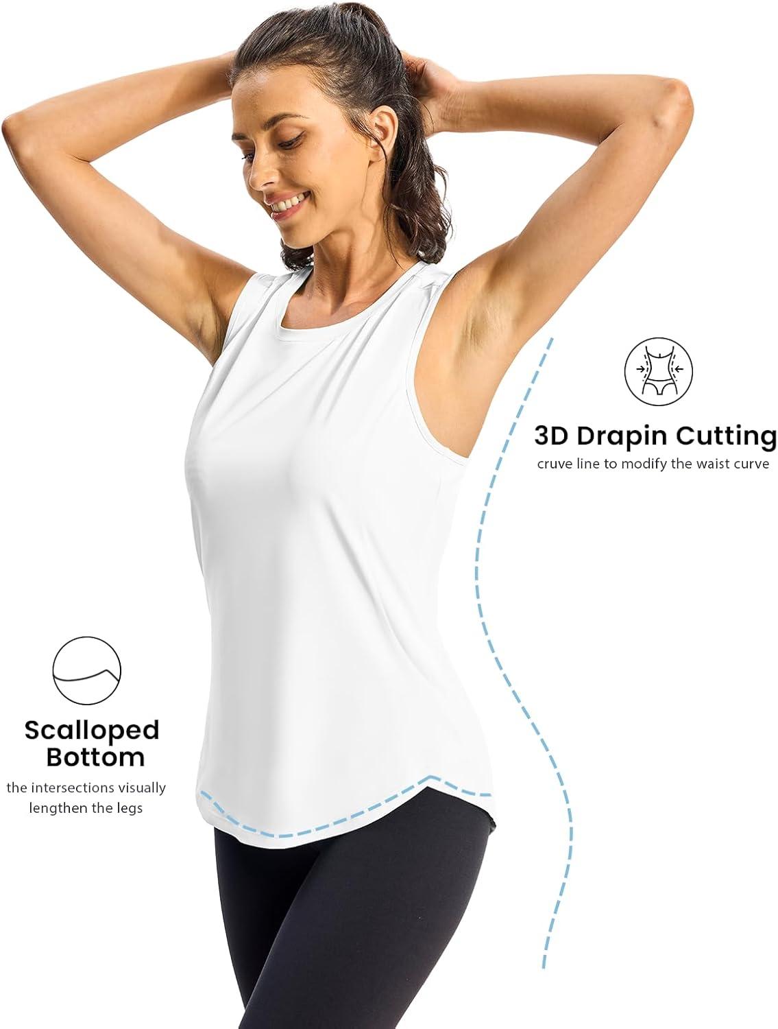 imageTBMPOY Womens Workout Tank Tops High Crew Neck Racerback Lightweight Muscle Dry Fit Tennis Sleeveless Athletic Running YogaWhite