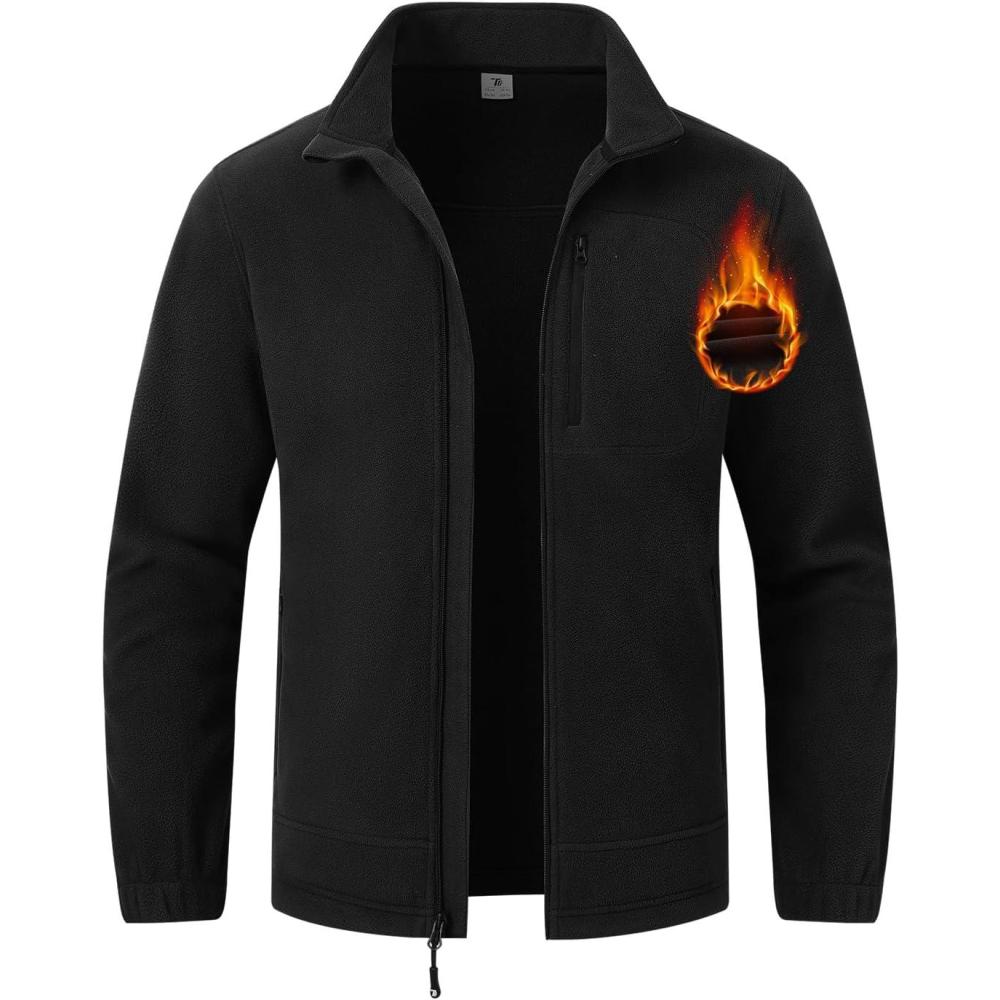 imageTBMPOY Mens Fleece Jackets Lightweight FullZip Fall Jacket Outdoor Hiking Warm Winter Coats with PocketsBlack