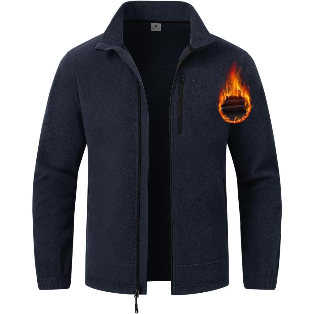imageTBMPOY Mens Fleece Jackets Lightweight FullZip Fall Jacket Outdoor Hiking Warm Winter Coats with PocketsNavy