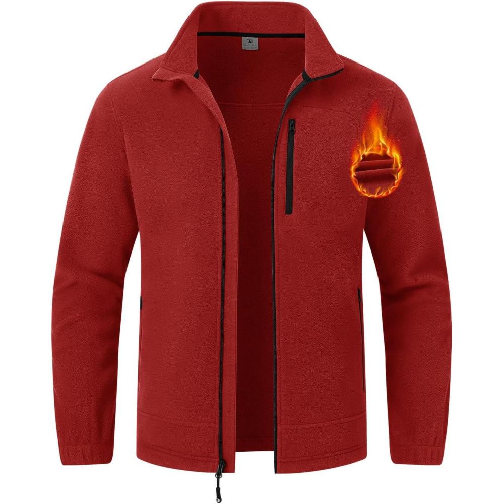imageTBMPOY Mens Fleece Jackets Lightweight FullZip Fall Jacket Outdoor Hiking Warm Winter Coats with PocketsRed