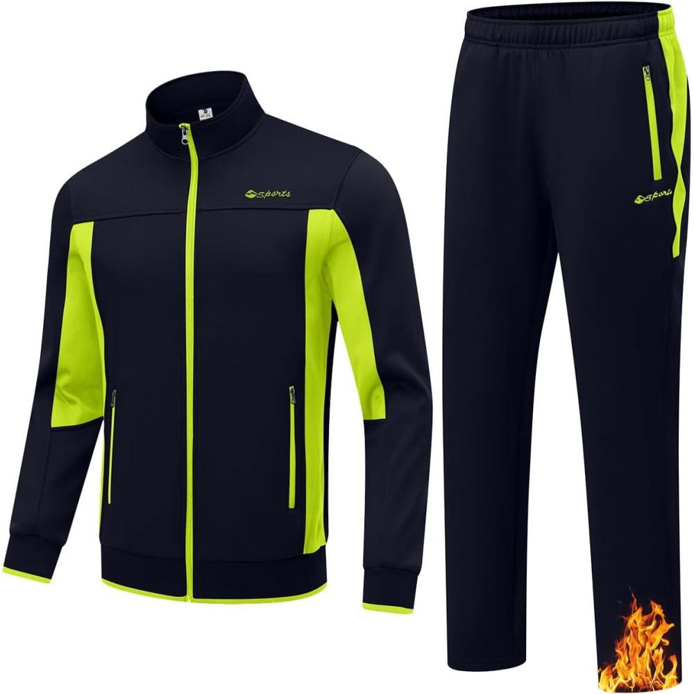 imageTBMPOY Mens Fleece Lined Tracksuits Sweatsuits 2 Piece Sets Winter Jogging Track Sweat Suits Thermal Casual OutfitsNavyFluorescent
