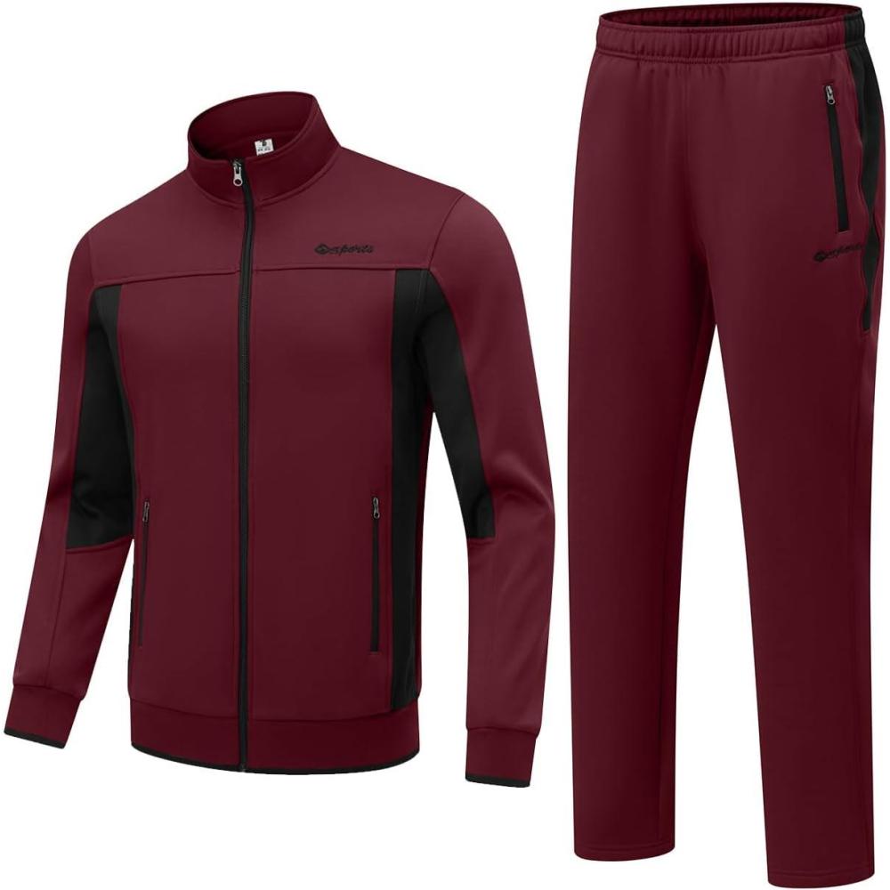 imageTBMPOY Mens Fleece Lined Tracksuits Sweatsuits 2 Piece Sets Winter Jogging Track Sweat Suits Thermal Casual OutfitsWine RedBlack