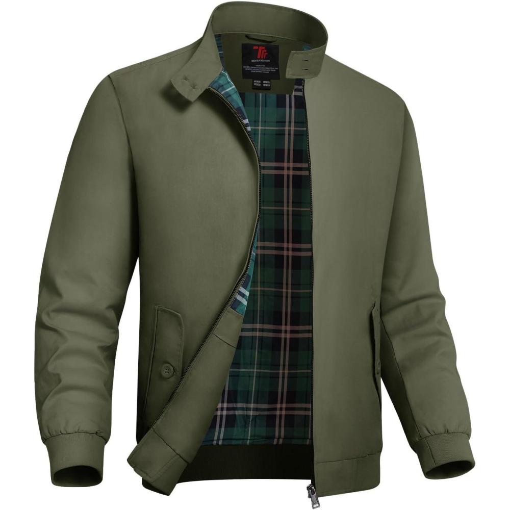 imageTBMPOY Mens Lightweight Cotton Jackets Golf Full Zip Windbreaker Spring Fall Stylish Casual Jackets Work bomberArmy Green