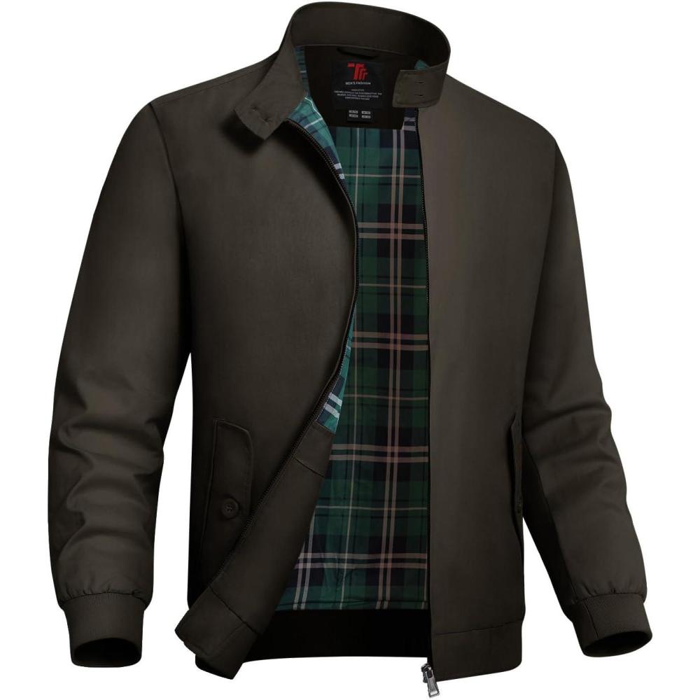 imageTBMPOY Mens Lightweight Cotton Jackets Golf Full Zip Windbreaker Spring Fall Stylish Casual Jackets Work bomberBrown