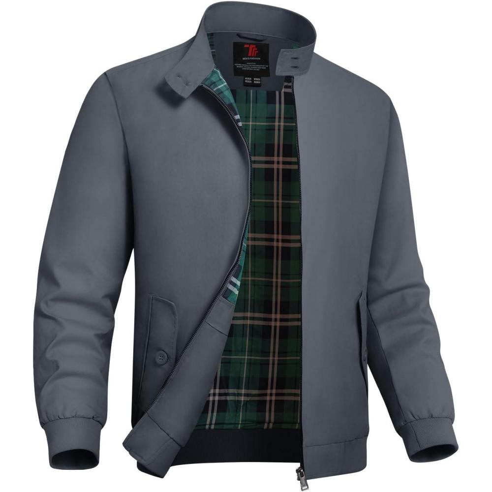 imageTBMPOY Mens Lightweight Cotton Jackets Golf Full Zip Windbreaker Spring Fall Stylish Casual Jackets Work bomberDark Grey