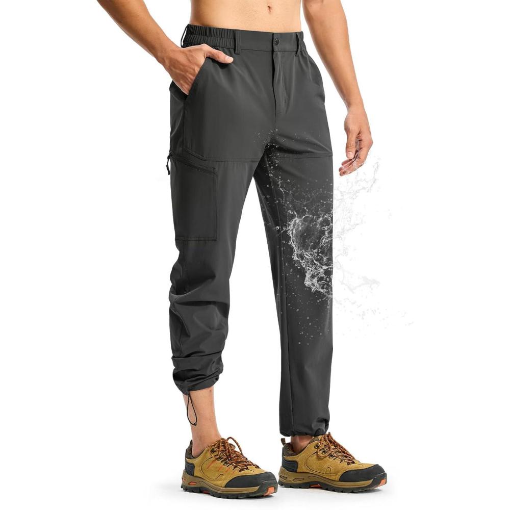 imageTBMPOY Mens Lightweight Hiking Pants Quick Dry 4 Pockets Stretch Water Resistant Travel Fishing Convertible Zip Cargo JoggerDark Grey