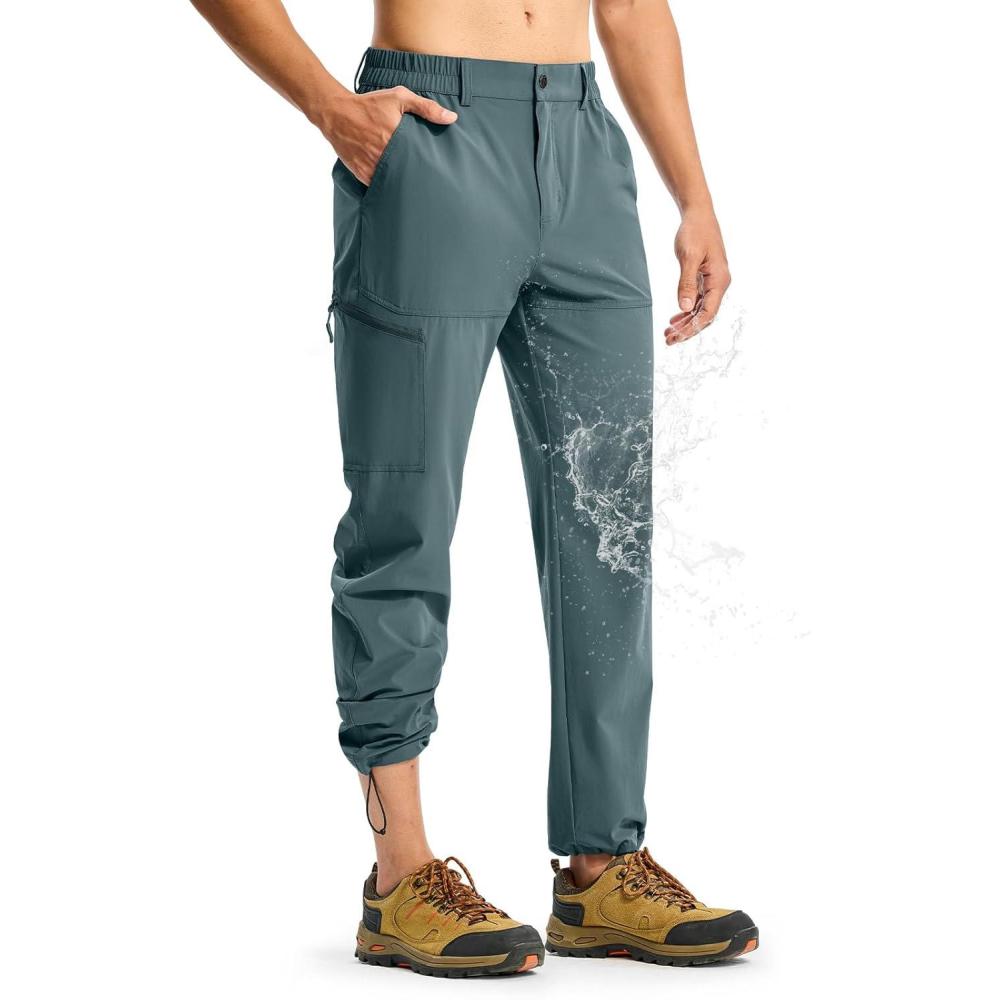 imageTBMPOY Mens Lightweight Hiking Pants Quick Dry 4 Pockets Stretch Water Resistant Travel Fishing Convertible Zip Cargo JoggerGrey Blue
