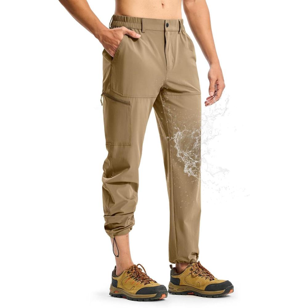 imageTBMPOY Mens Lightweight Hiking Pants Quick Dry 4 Pockets Stretch Water Resistant Travel Fishing Convertible Zip Cargo JoggerKhaki