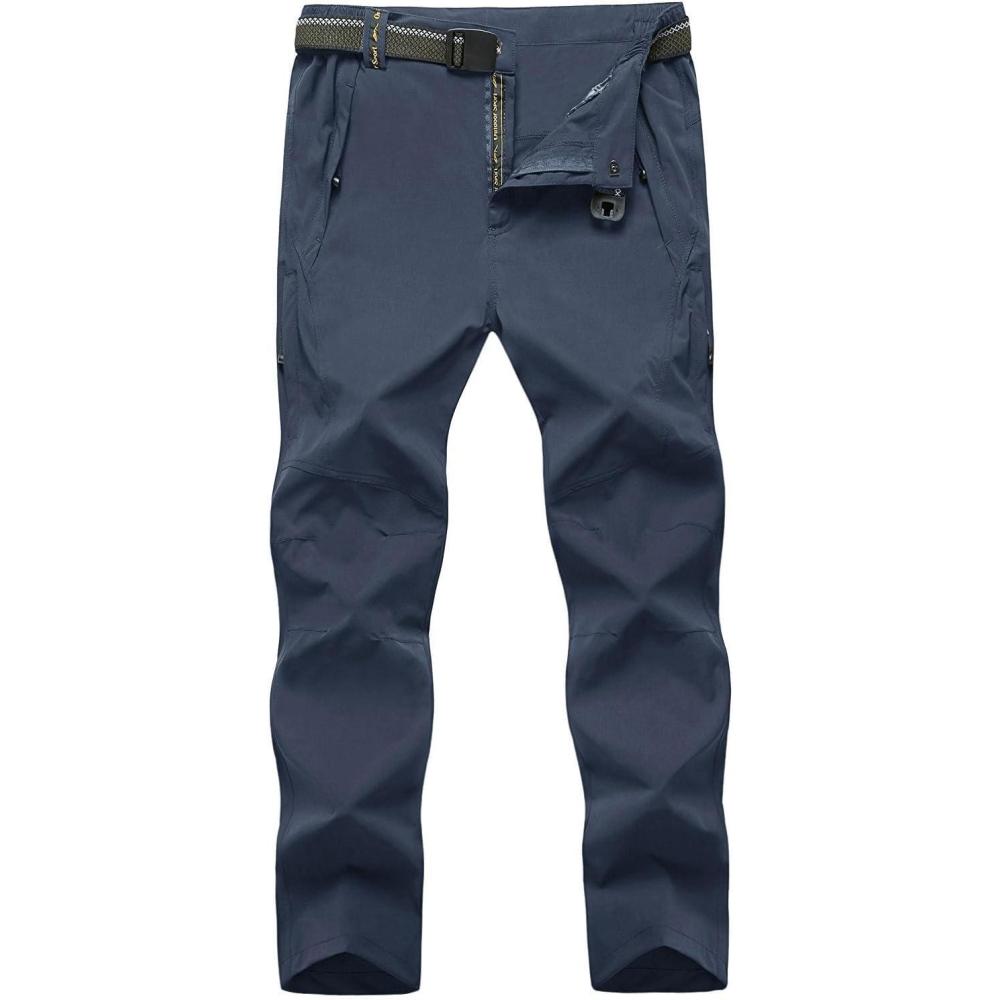imageTBMPOY Mens Lightweight Hiking Pants with Belt 5 Zip Pockets Waterproof QuickDry Travel Fishing Work Outdoor PantsA12thin Denim Blue