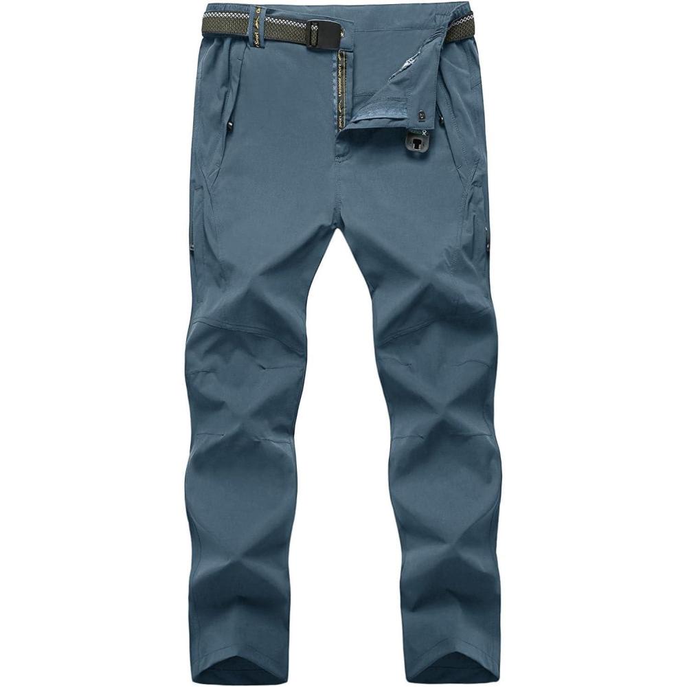 imageTBMPOY Mens Lightweight Hiking Pants with Belt 5 Zip Pockets Waterproof QuickDry Travel Fishing Work Outdoor PantsA4thin Stone Blue