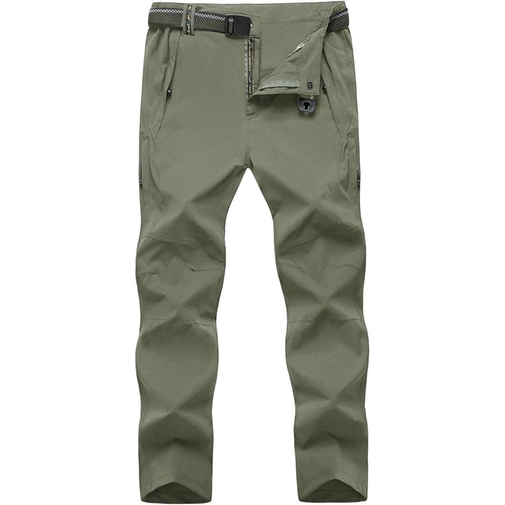 imageTBMPOY Mens Lightweight Hiking Pants with Belt 5 Zip Pockets Waterproof QuickDry Travel Fishing Work Outdoor PantsA5thin Sage Green
