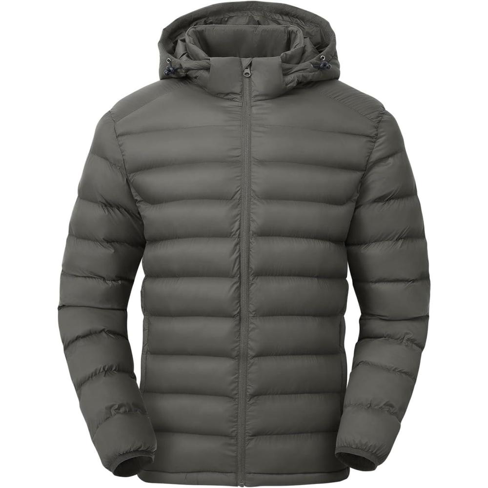 imageTBMPOY Mens Lightweight Puffer Jackets Detachable Hood WaterResistant Casual Winter Coat Hooded Insulated for Travel SkiDark Grey