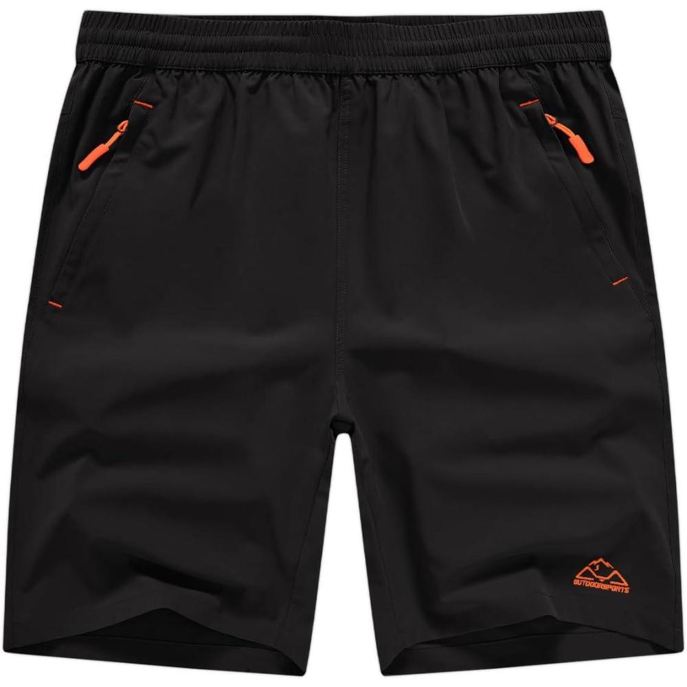 imageTBMPOY Mens Shorts 9quot Hiking Running Shorts Zipper Pockets Athletic Outdoor Sports Gym Workout Short 4 PocketsBlack