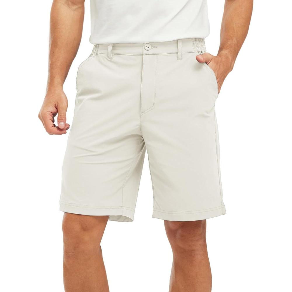 imageTBMPOY Mens Shorts Golf 9quot Casual Elastic Waist Quick Dry Flat Front Travel Shorts with 5 PocketsWhite
