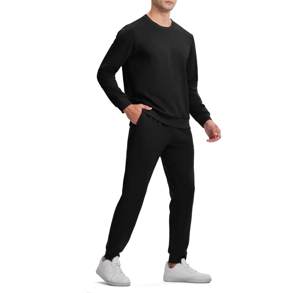 imageTBMPOY Mens Sweatsuits 2 Piece Set Tracksuits Jogging Outfits Long Sleeve Tops Jogger Pants Sweat Track Suits Casual AthleticBlack