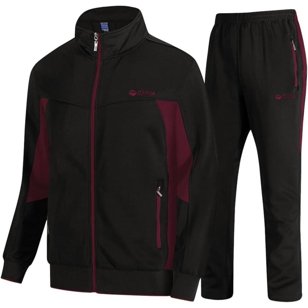 imageTBMPOY Mens Tracksuits Sweatsuits for Men Sweat Track Suits 2 Piece Casual Athletic Jogging Warm Up Full Zip Sets03 Blackwine Red
