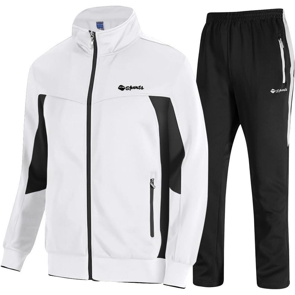 imageTBMPOY Mens Tracksuits Sweatsuits for Men Sweat Track Suits 2 Piece Casual Athletic Jogging Warm Up Full Zip Sets03 Whiteblack