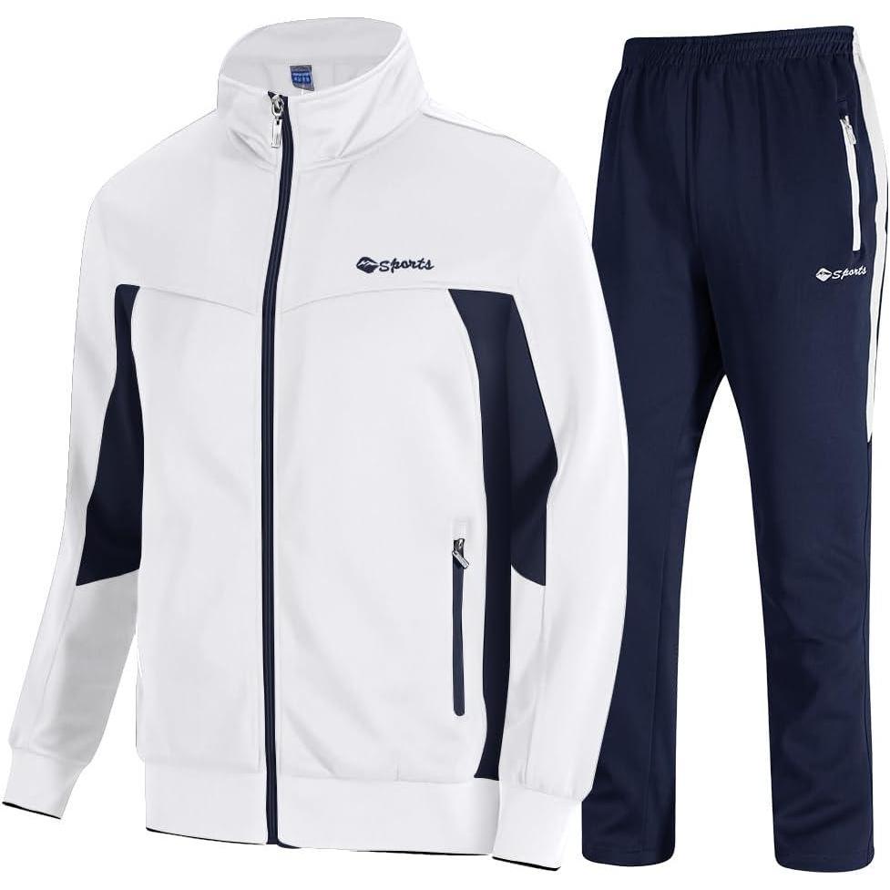 imageTBMPOY Mens Tracksuits Sweatsuits for Men Sweat Track Suits 2 Piece Casual Athletic Jogging Warm Up Full Zip Sets03 Whitedarl Blue