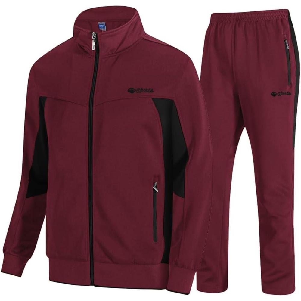 imageTBMPOY Mens Tracksuits Sweatsuits for Men Sweat Track Suits 2 Piece Casual Athletic Jogging Warm Up Full Zip Sets03 Wine Red