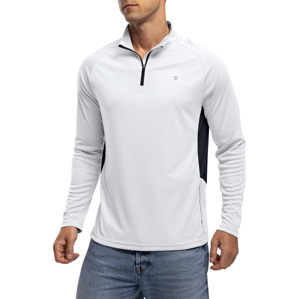 imageTBMPOY Mens UPF 50 Long Sleeve Shirts Pullover Sun Protection Rash Guard Fishing Golf Hiking Running 14 Zip T Shirt