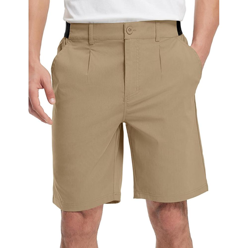imageTBMPOY Mens Work Dress Shorts Golf Stretch Waistband Summer Pleated Casual Business Dressy Short for Men with PocketsKhaki