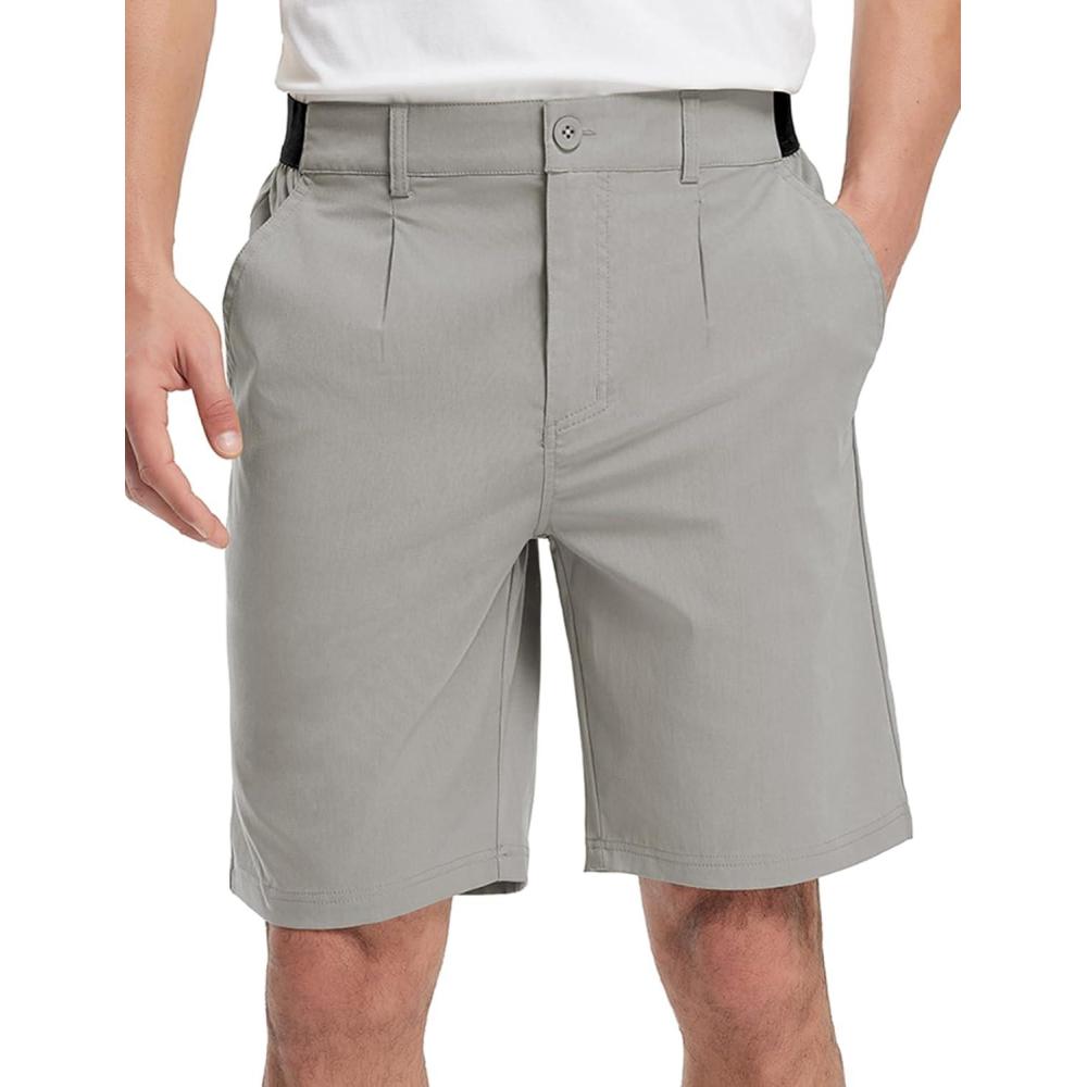 imageTBMPOY Mens Work Dress Shorts Golf Stretch Waistband Summer Pleated Casual Business Dressy Short for Men with PocketsLight Grey