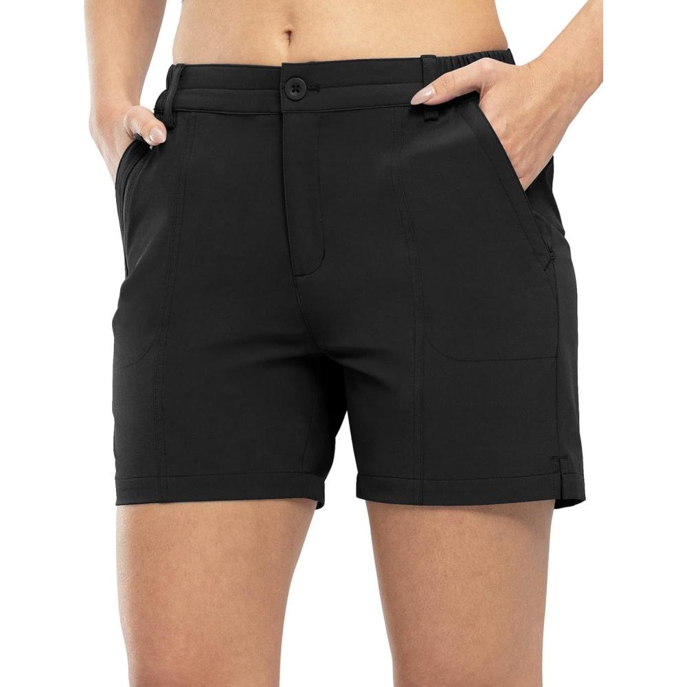 imageTBMPOY Womens 5 Golf Hiking Shorts Quick Dry with 5 Pockets Stretch Athletic Casual Summer Trip Water Resistant Black L