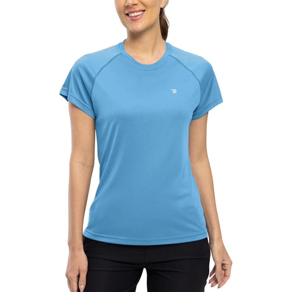 imageTBMPOY Womens Dry Fit Workout Shirts Short Sleeve Athletic Moisture Wicking TShirts UPF 50 Running Gym Active Tops Azure L