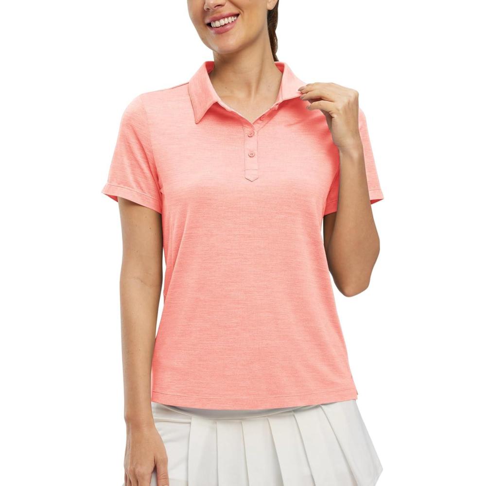 imageTBMPOY Womens Golf Polo Shirts Short Sleeve UPF 50 Dry Fit Athletic Tennis TShirts Zip Up Athletic Sports ShirtButton Pink