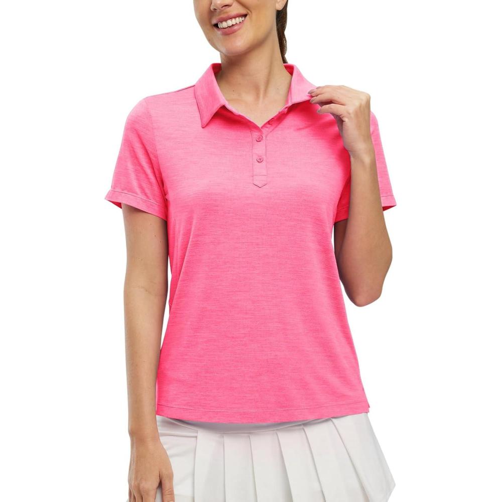 imageTBMPOY Womens Golf Polo Shirts Short Sleeve UPF 50 Dry Fit Athletic Tennis TShirts Zip Up Athletic Sports ShirtButton Rose Red
