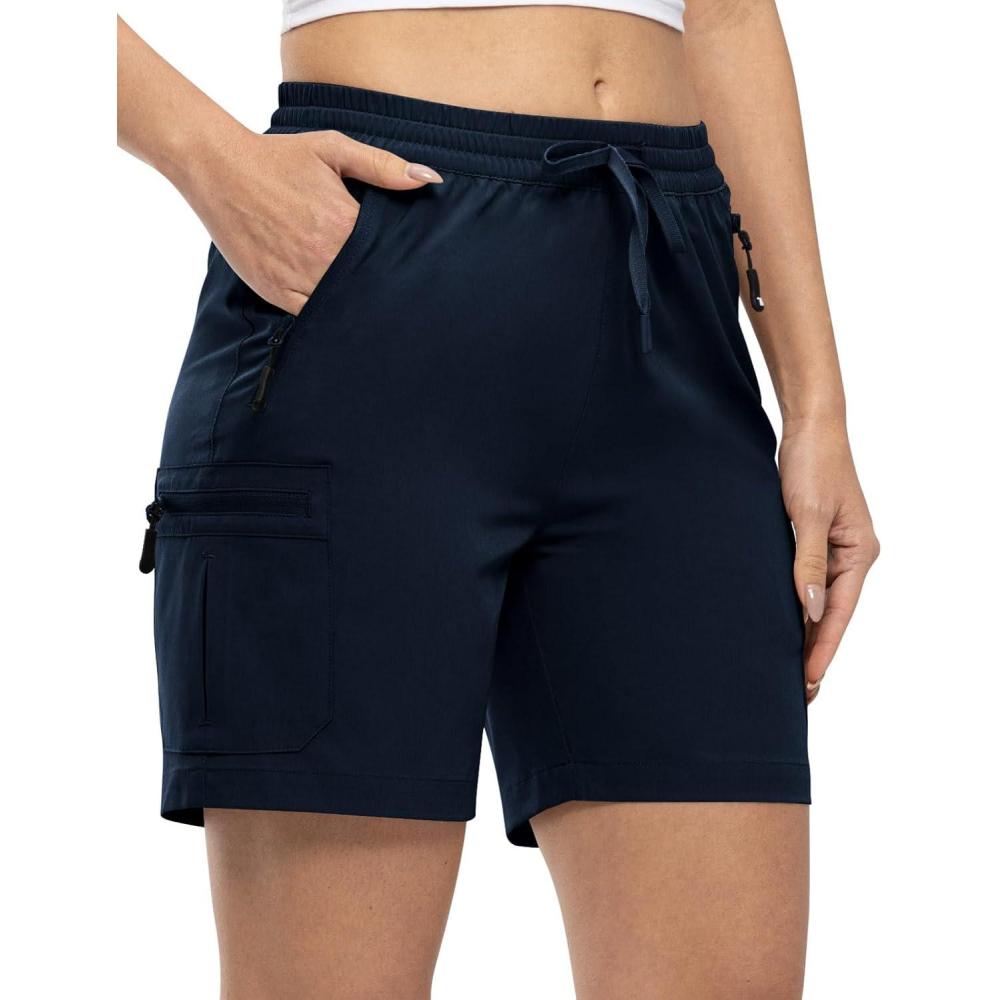 imageTBMPOY Womens Hiking Cargo Shorts Lightweight Quick Dry Athletic Summer Shorts Golf Travel Camping with Zipper PocketsNavy Blue